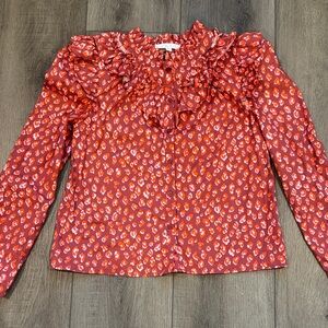 Karlie Red Ruffle-Neck Printed Long Sleeve Blouse